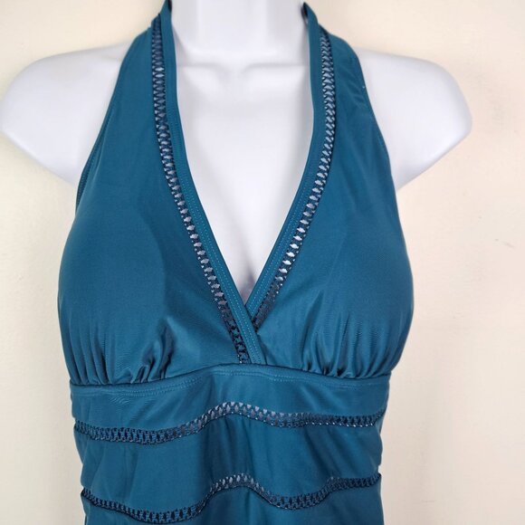 Tempt Me Womens Sexy Cutout Plunge Halter One Piece Swimsuit Teal Size XL Beach - Picture 6 of 7